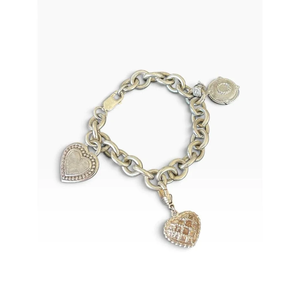 Judith Ripka 925 Sterling Silver Charm Bracelet 66g Heart Charms Designer